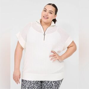 NWT Livi Lane Bryant Short Sleeve Half Zip Mesh Sweater White Size 18/20